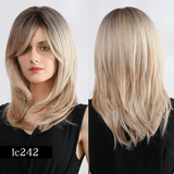 Khalesexx 2 22 inch Long Synthetic Wig with Bangs High Density Dark Root Natural Headline