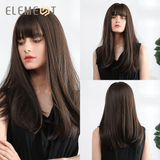 Khalesexx 3 22 inch Long Synthetic Wig with Bangs High Density Dark Root Natural Headline