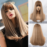 Khalesexx 4 22 inch Long Synthetic Wig with Bangs High Density Dark Root Natural Headline