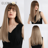 Khalesexx 5 22 inch Long Synthetic Wig with Bangs High Density Dark Root Natural Headline