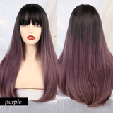 Khalesexx 6 22 inch Long Synthetic Wig with Bangs High Density Dark Root Natural Headline