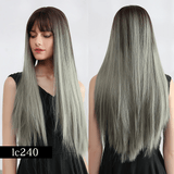 Khalesexx 8 22 inch Long Synthetic Wig with Bangs High Density Dark Root Natural Headline