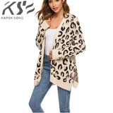 Khalesexx casual Leopard-print cardigan medium-length sweater women's open-fork knitted jacket new European and American women's wear in autumn a