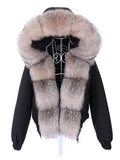 Khalesexx casual MAOMAOKONG 2021 Fashion short Women's Real fox fur coat natural raccoon big fur collar winter parka bomber jacket Waterproof