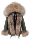 Khalesexx casual MAOMAOKONG Winter Clothes Women Natural fur coat Real Raccoon Fur Collar Parkas Faux Fur Lining Short Jacket add Placket cuf fur