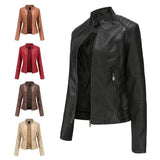 New Ladies Slim Faux Leather Jacket Stand-Up Collar Long Sleeve Overcoat Zipper Cardigan Short Coat abrigos mujer invierno 2023