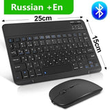Mini teclado inalámbrico, teclado Bluetooth y teclas de ratón, teclado ruso Bluetooth recargable para ipad, teléfono, tableta, portátil