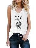 2023 Casual nota Musical estampado de gato camisetas sin mangas Mujer ropa Verano sin mangas camisetas sin mangas Verano suelto Harajuku Top Verano Mujer