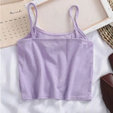 HELIAR Women Purple Crop Tops Female Knitted Camisoles Cotton Solid Cute Tube Tops Camis Straps Plain Basic Tops For Women