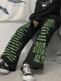 Khalesexx CS HOUZHOU Streetwear Wide Leg Pants Women Baggy Harajuku Street Style Black Print High Waist Trousers Korean Fashion Goth Palazzo