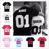 Camiseta con estampado de letras King Queen para parejas, camiseta holgada de manga corta con cuello redondo para amantes, camisetas de verano para Mujer, Camisetas para Mujer