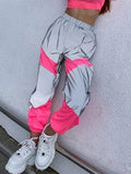 Khalesexx CS OMSJ Autumn Winter Loose Hight Waist Flash Reflective Patchwork Jogger Pants 2021 Women Neon Streetwear Outfits Cargo Trousers