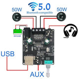 2*50W Bluetooth 5.0 Power Amplifier Class D Audio 10W~200W HiFi Stereo Wireless Music Player Mini USB Sound Card App Digital AMP