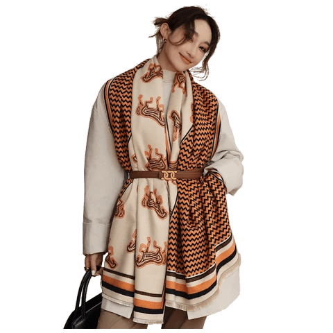 Women Winter Warm Horse Print Cashmere Blanket Luxury Brand 2022