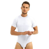 Mono Sexy de manga corta con cuello redondo y botones para hombre, ropa transpirable de una pieza, pijamas para el hogar, novedad de 2023