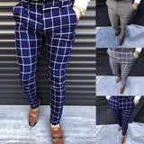 30# Fashion Men Pants Casual Business Slim Fit Plaid Print Streetwear Zipper Long Pants Botton Trousers ropa hombre _____