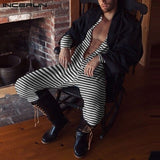 INCERUN Men Striped Pajamas Jumpsuit Comfortable Long Sleeve O Neck Nightwear Homewear Leisure Mens Sleepwear Rompers S-5XL 8