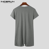 Pijamas para hombre, peleles, cuello de pico sólido, cremallera, Fitness, manga corta, ropa de casa acogedora, monos, mono de ocio para hombre, ropa de dormir INCERUN 8