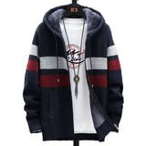 FALIZA Men's Striped Sweater Coat Thick Fleece Warm Zipper Wool Hooded Cardigan Jumpers Men Long Sleeve Knitted Sweaters XY111