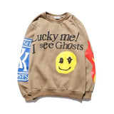 KANYE Smiley Flame Print Round Neck Sweatshirt Men and Women Plus Velvet Streetwear Stranger Things Hoodie Pullover Mens Hoodies