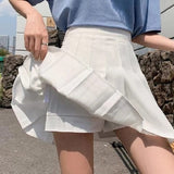 Minissaia de botão com zíper cintura alta senhora uma linha fina saias plissadas doce coreano saias brancas lisas verão roupas japonesas