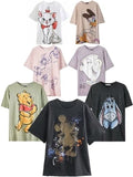 Camiseta Disney Mickey Mouse Winnie the Pooh Bear Bambi Peter Pan Fadas Margarida Pato Dumbo Desenhos Animados Estampa Feminina Algodão Tee Tops