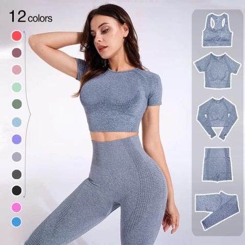 Women Seamless Yoga Sets Running Fitness Sport Suits Long Sleeves