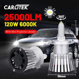 Carlitek H7 LED Faróis 25000LM Bi-LED Para Lentes Do Projetor H11 H8 H9 9005 9006 HB3 HB4 360 STG Iluminação CSP LEDs 6000K 120W