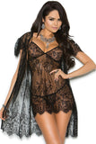 Raven Black Lace Babydoll and Robe - Pornhint