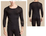 Men Mulberry Silk Thermal Underwear Set/Crew Neck Long Sleeve Shirts/Leggings