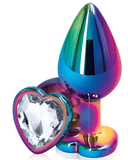 Rear Assets Tapón anal de corazón de gema transparente y metal multicolor - Mediano