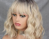 Short Curly Synthetic Ombre Wig With Bangs