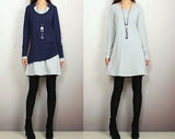 V-neck cotton dress, cotton tunic dress set, boho tunic tops, long sleeve tops, cotton t-shirts, 2 pieces dress, mini dress(Q2129)