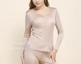 Women Mulberry Silk Thermal Underwear Set/Crew Neck Long Sleeve Shirts/Leggings