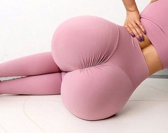 Girl In Spandex Anal Beads - Women's Pink High Waist Gym Yoga Scrunch Bum Leggings | Pornhint