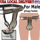 Male Adjustable Chastity Belt Device with Plug/Tube Restraint Cage Belt BDSM