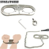 Stainless Steel Screw Lock Handcuffs with Chain Pillory Wrist Cuffs Adult Tools