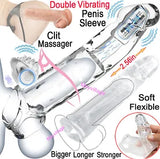 Dual Vibrating Penis Extender Sleeve Enhancer Enlarger Cock Ring Sex