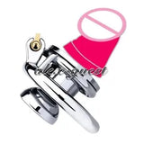 Newest Pink Male Half Metal Chastity Cage Half Realistic Urethra To Pee Device