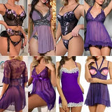 Valentine Purple Roleplay Costumes Sexy Lingerie Set Underwear Babydoll Dress US