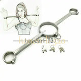 Press Lock Design Stainless Steel Fetter Yoke Pillory Restraints Handcuffs New