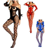 Women's Pantyhose Bodysuit Off Shoulder Long Sleeve Cupless Open Crotch Bodysuit