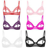 Women's Open Cup Bra Cupless Lingerie Lace Bustier Nipple Split Tops Plus Size