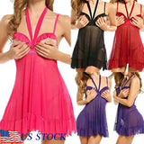 Sexy Lingerie for Women Lace Cupless Babydoll Pajama Strap Sheer Nightdress US