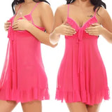 Women's Sexy Lingerie Lace Sheer Cupless Slip Dress G-string Nightwear Nightgown