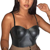 Women Sexy PU Leather Overbust Corset Bustier Crop Top Sleeveless Camis Clubwear