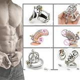 Male Chastity Cage Device Urethral Tube Stainless Steel BDSM Adult Anti-off