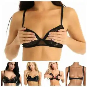 Women Sexy Wetlook Latex Bra Nipple Soft Open Bust Cupless Bralette  Lingerie Top