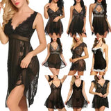 Women's Sexy Lingerie Lace Babydoll Sleepwear Nightwear Black Chemise Dress Set