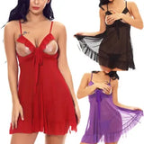 Sexy Lingerie Women Lace Cupless Babydoll Pajama Straps Sheer Nightwear US STOCK